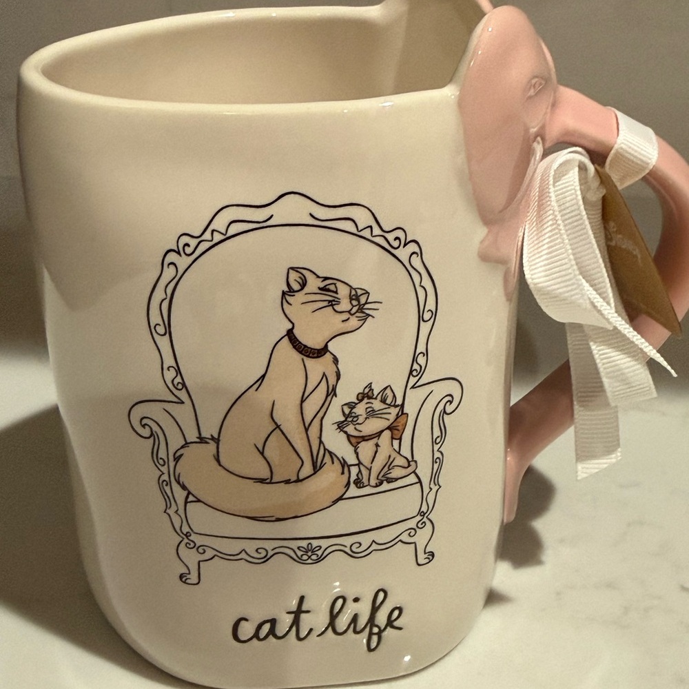Rae Dunn x Disney x The Aristocrats “Cat Life” Mug with Pink Bow Handle